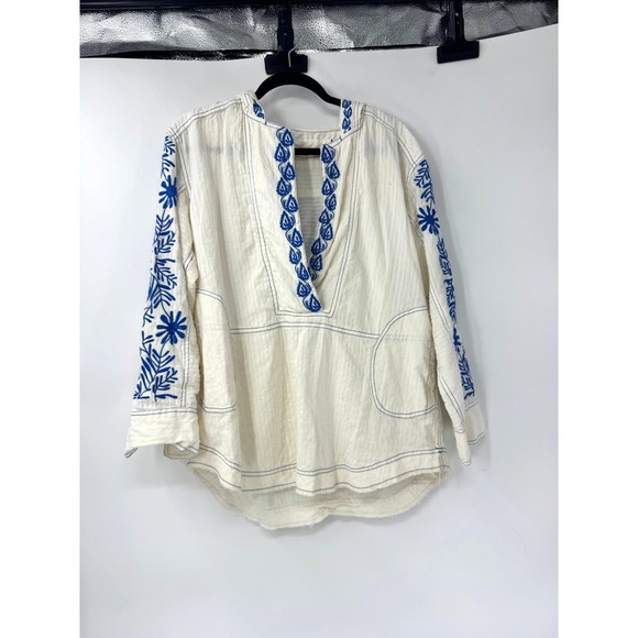 Free People We The Free Lagos Embroidered Hoodie White and Blue XS - Picture 2 of 4